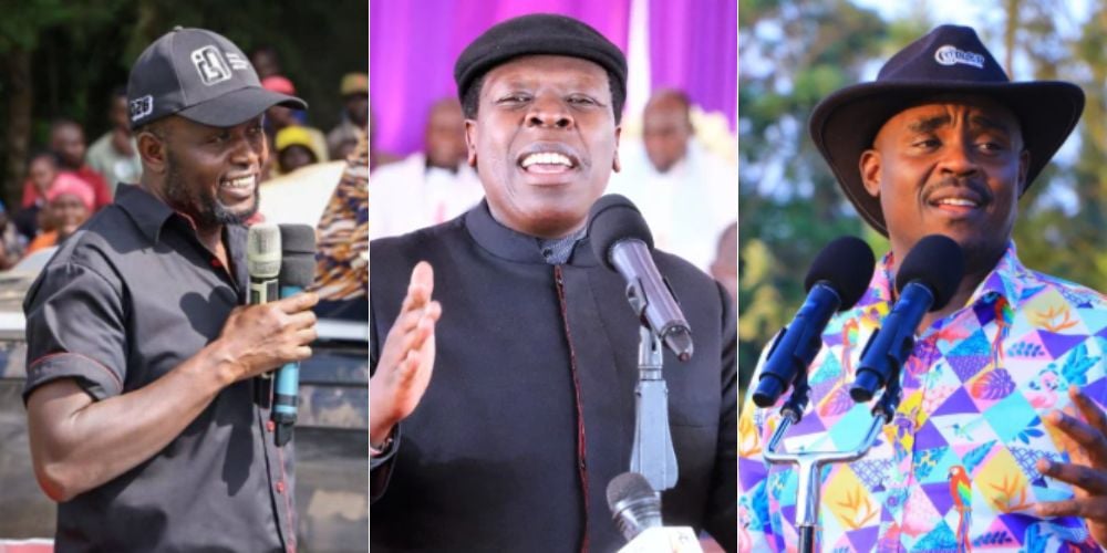 A collage of Trans-Nzoia Governor George Natembeya, DAP-K leader Eugene Wamalwa and DCP deputy party leader Cleophas Malala.